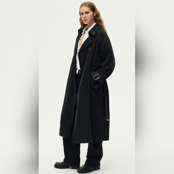 ZARA COLLECTION DENIM TRENCH, grey, size US M - Picture 3 of 9